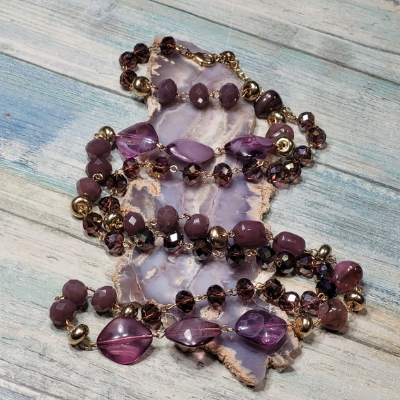 C 1946 Jewelry - C 1946 Purple and Gold Beaded Necklace